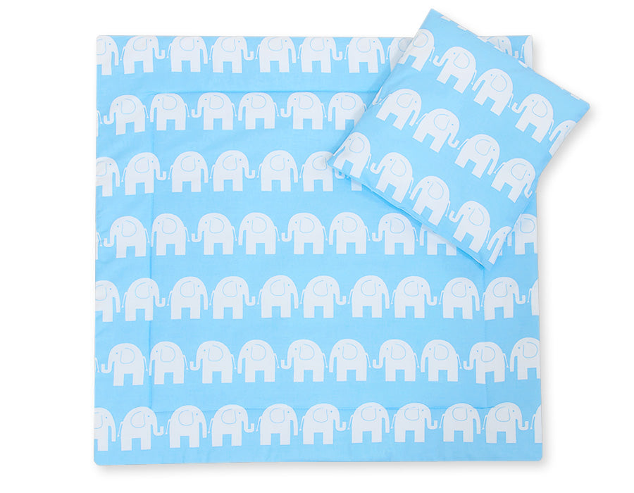 Pram bedding set with duvet and pillow 2pcs - Elephants blue