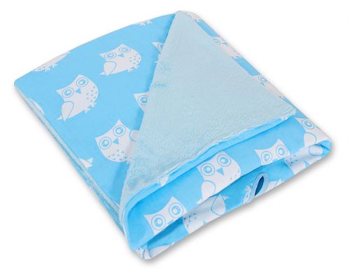 Big double-sided car seat blanket  for babies - Owls blue
