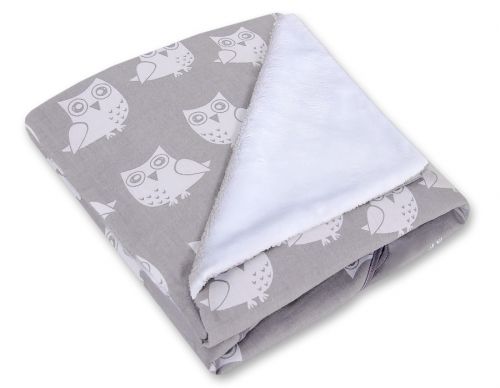 Big double-sided car seat blanket for babies - Owls grey