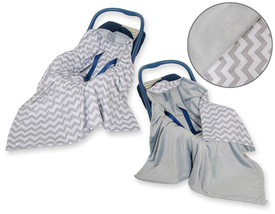Big double-sided car seat blanket for babies - Chevron gray
