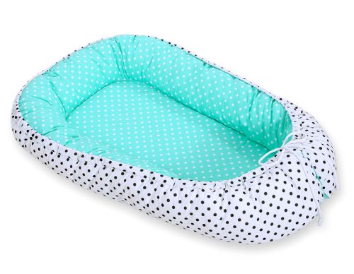 Baby nest double-sided Premium Cocoon for infants BOBONO - black dots white dots on mint