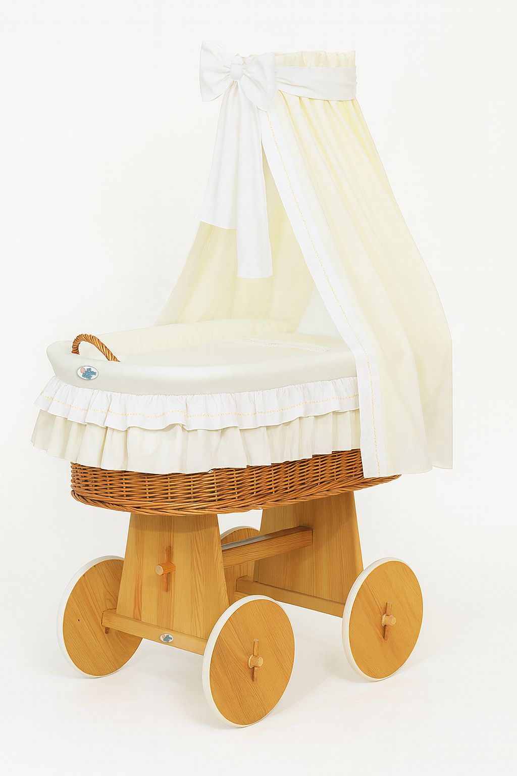 Moses Basket Wicker drape crib Bellamy - natural + cream bedding