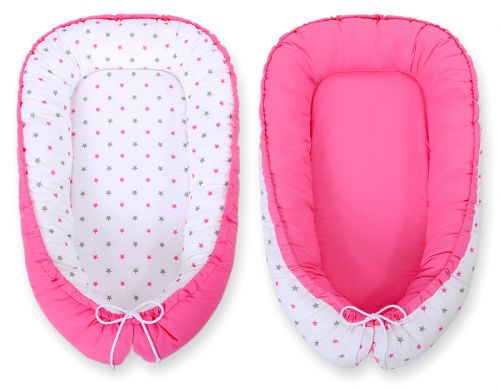 Baby nest double-sided Premium Cocoon for infants BOBONO- balck dots/ dark pink