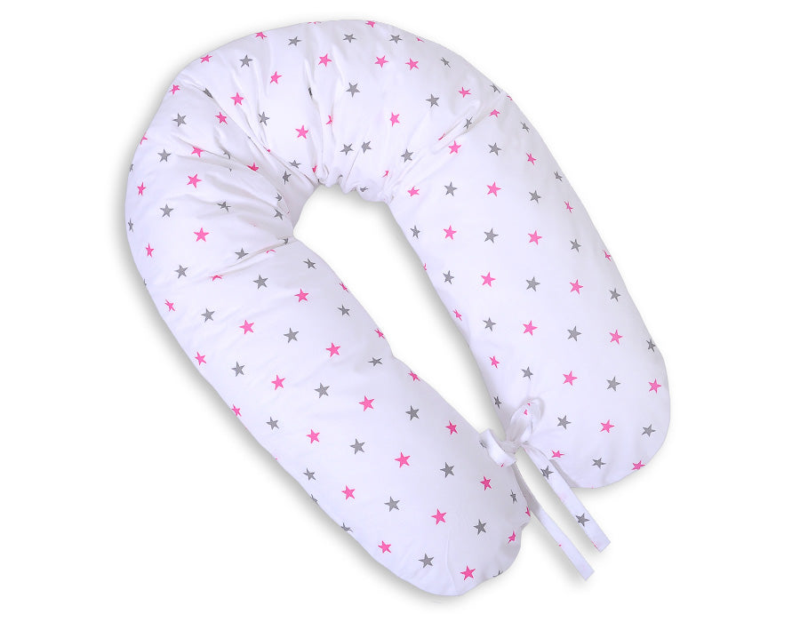 Pregnancy pillow- Longer, removable pillowcase - grey-pink stars