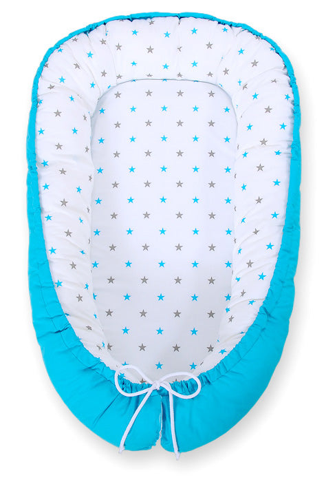 Baby nest double-sided Premium Cocoon for infants BOBONO- turquoise/ turquoise