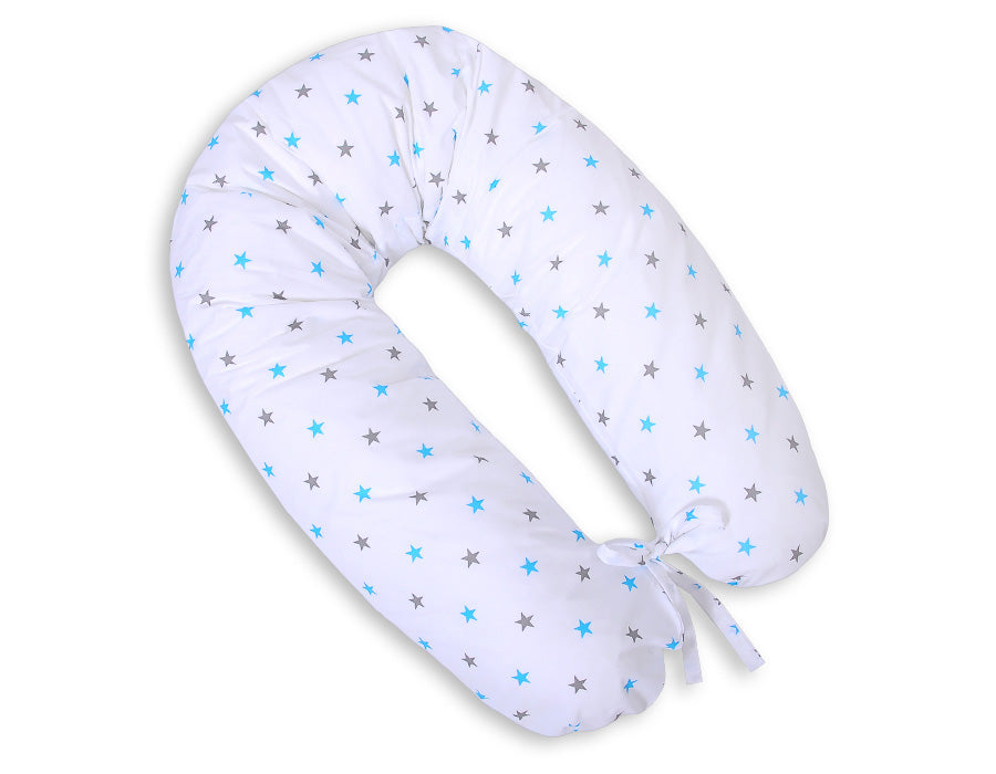 Pregnancy pillow- Longer, removable pillowcase - grey-turquoise stars