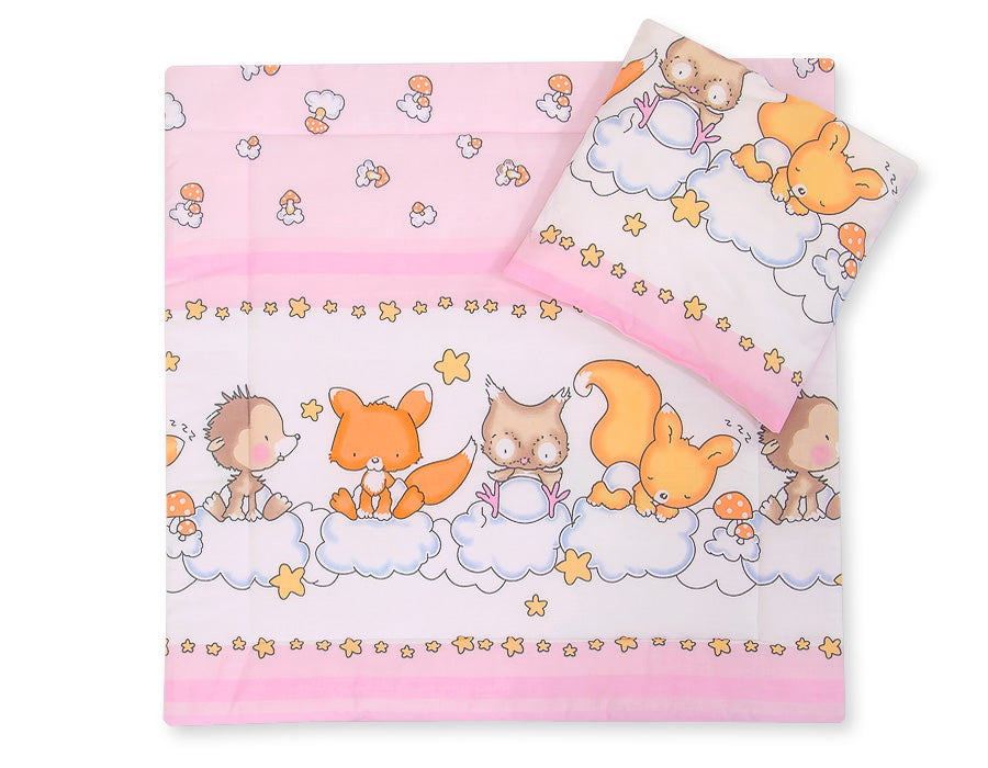 Pram bedding set with duvet and pillow 2pcs - Forest animals pink