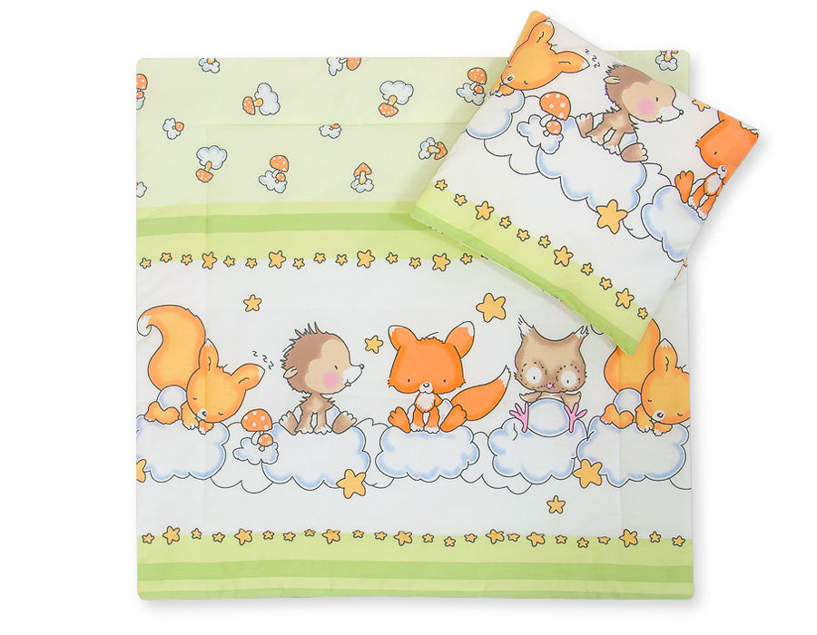 Pram bedding set with duvet and pillow 2pcs - Forest animals green