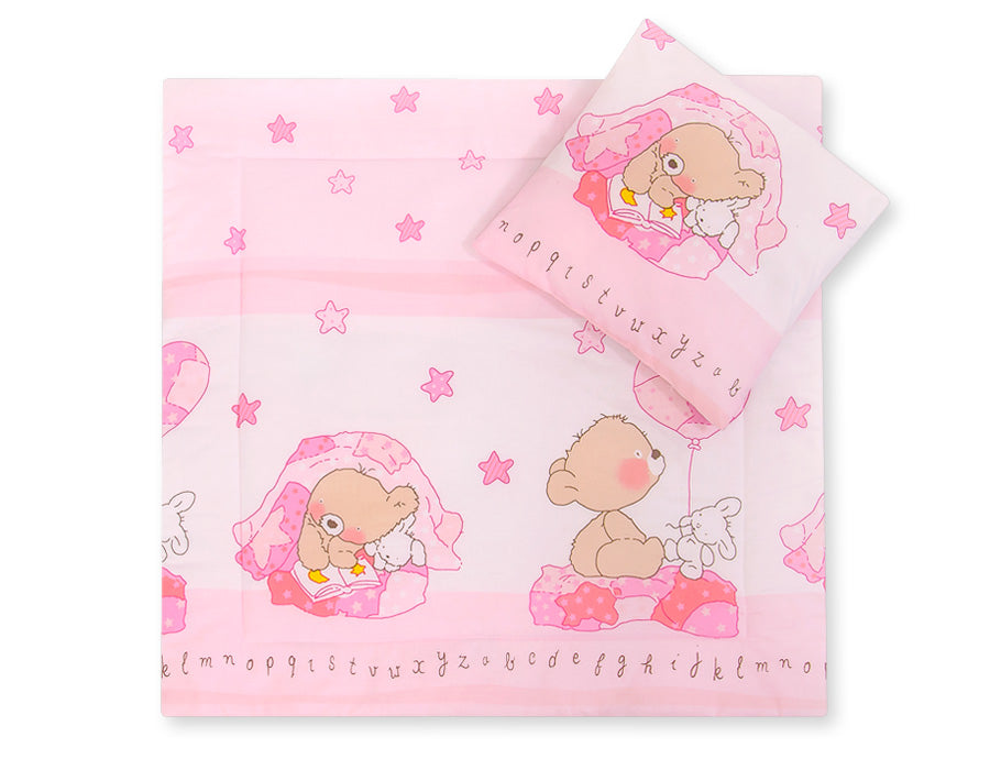 Pram bedding set with duvet and pillow 2pcs - Teddy bear with balloon pink