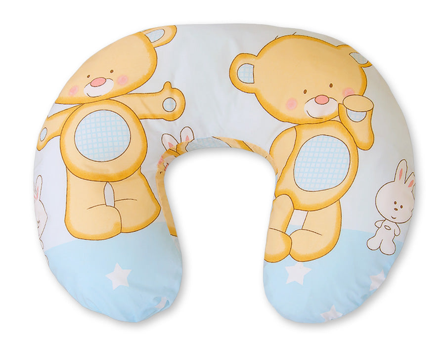 Breastfeeding Pillow Nursing Croissant Pillow, removable, Hands-Free Feeding- Cuddly teddy bear blue