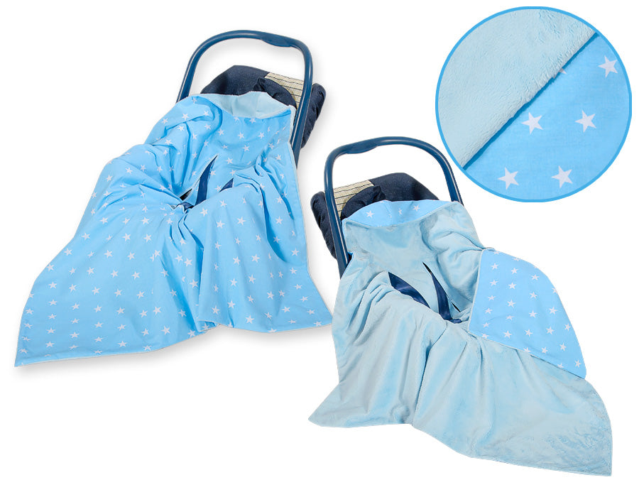 Big double-sided car seat blanket for babies - Blue stars