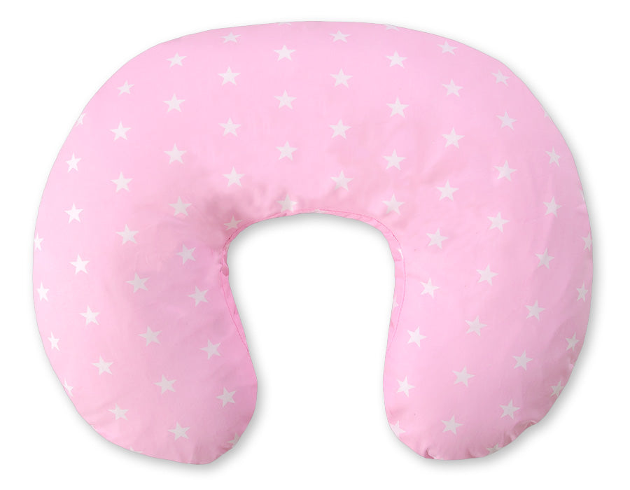 Breastfeeding Pillow Nursing Croissant Pillow, removable, Hands-Free Feeding - Pink Stars