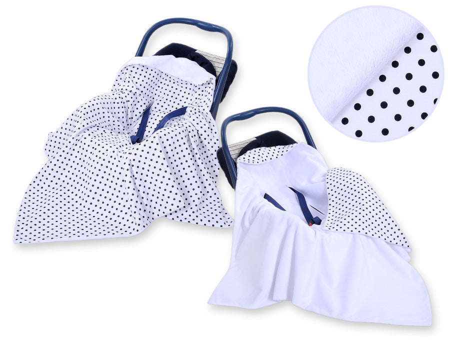 Big double-sided car seat blanket for babies - Black dots on white