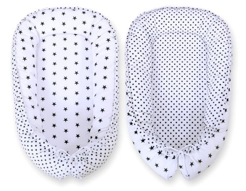 Baby nest double-sided Premium Cocoon for infants BOBONO- black stars/ dots
