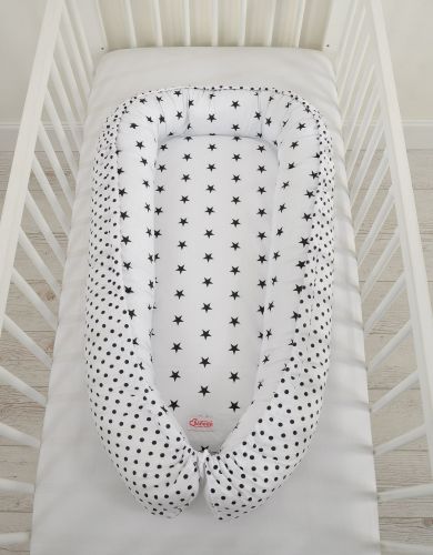 Baby nest double-sided Premium Cocoon for infants BOBONO- black stars/ dots