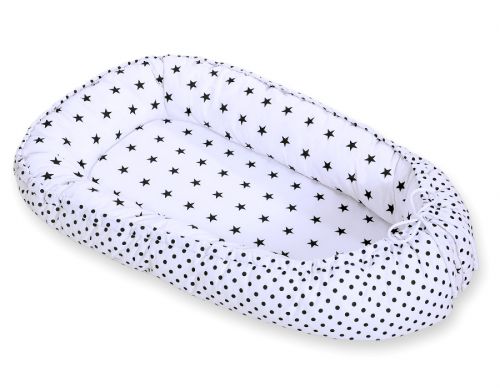 Baby nest double-sided Premium Cocoon for infants BOBONO- black stars/ dots