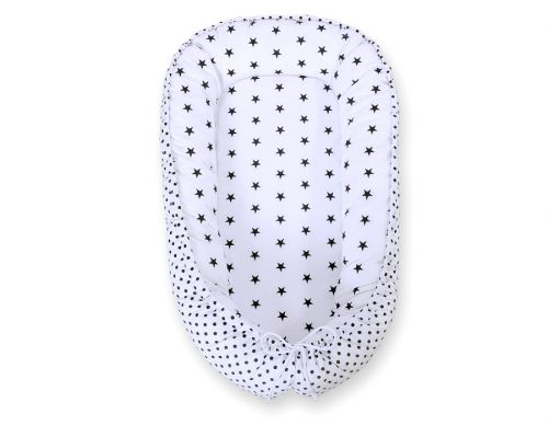 Baby nest double-sided Premium Cocoon for infants BOBONO- black stars/ dots
