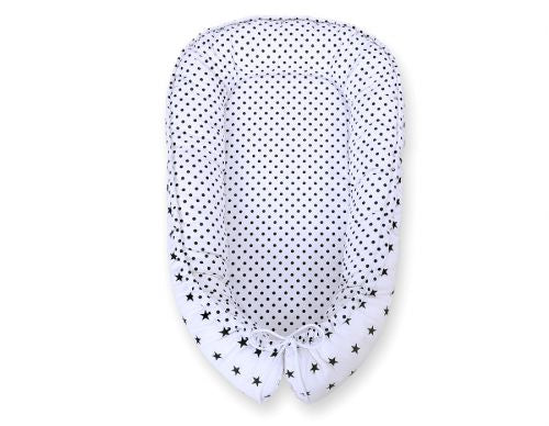 Baby nest double-sided Premium Cocoon for infants BOBONO- black stars/ dots