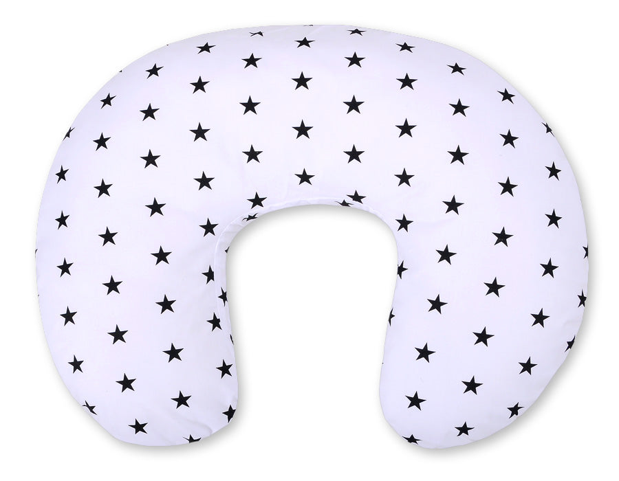 Breastfeeding Pillow Nursing Croissant Pillow, removable, Hands-Free Feeding - Black stars