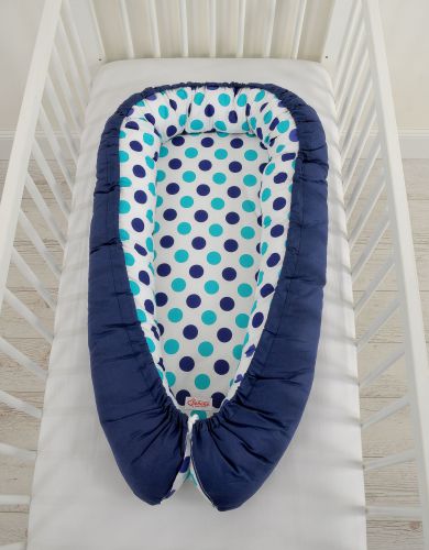 Baby nest double-sided Premium Cocoon for infants BOBONO- mint-turquoise dots