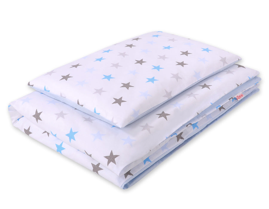 Baby cotton bedding set 2-pcs - stars gray 135x100- blue