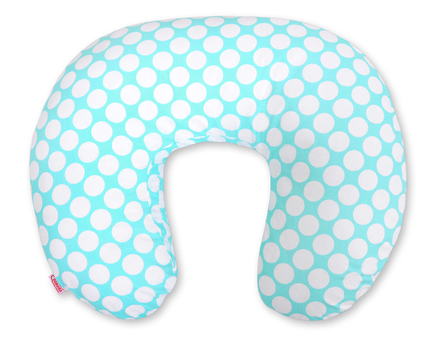 Breastfeeding Pillow Nursing Croissant Pillow,removable,Hands-Free Feeding - white dots on turquoise