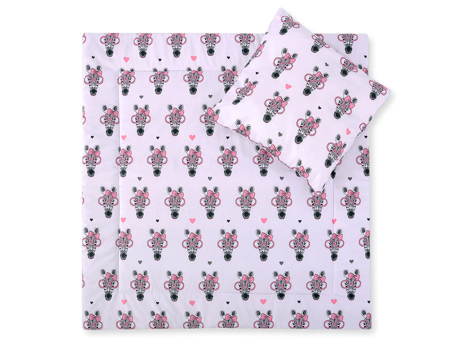 Pram bedding set with duvet and pillow 2pcs - Pink zebras