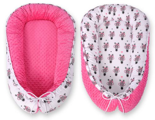 Baby nest double-sided Premium Cocoon for infants BOBONO minky- pink zebras