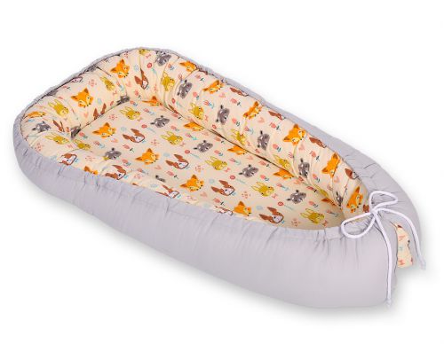 Baby nest double-sided Premium Cocoon for infants BOBONO- cream animals