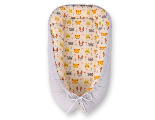 Baby nest double-sided Premium Cocoon for infants BOBONO- cream animals