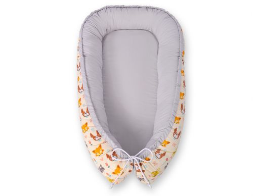 Baby nest double-sided Premium Cocoon for infants BOBONO- cream animals