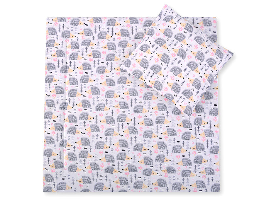 Pram bedding set with duvet and pillow 2pcs - Hedgehogs grey