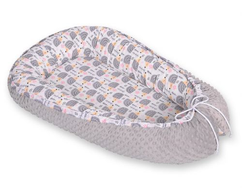 Baby nest double-sided Premium Cocoon for infants BOBONO minky- hedgehogs grey