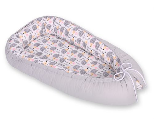 Baby nest double-sided Premium Cocoon for infants BOBONO- hedgehogs grey