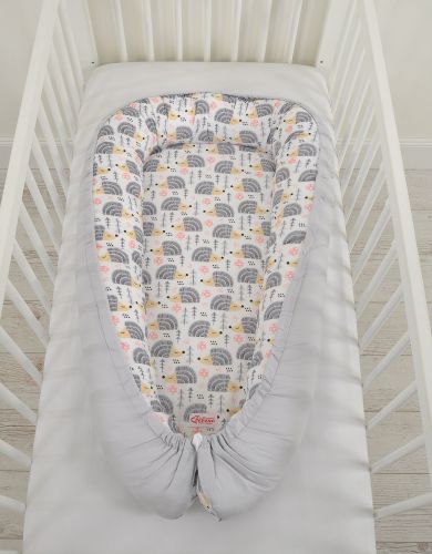 Baby nest double-sided Premium Cocoon for infants BOBONO- hedgehogs grey