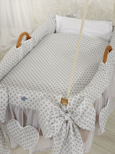 Moses Basket Hanging crib - Mini rosettes grey