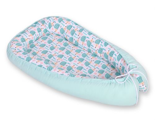 Baby nest double-sided Premium Cocoon for infants BOBONO- hedgehogs mint