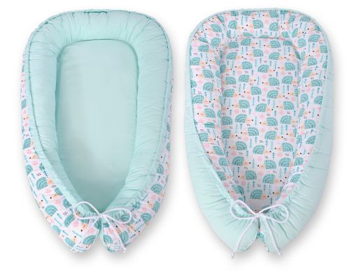 Baby nest double-sided Premium Cocoon for infants BOBONO- hedgehogs mint