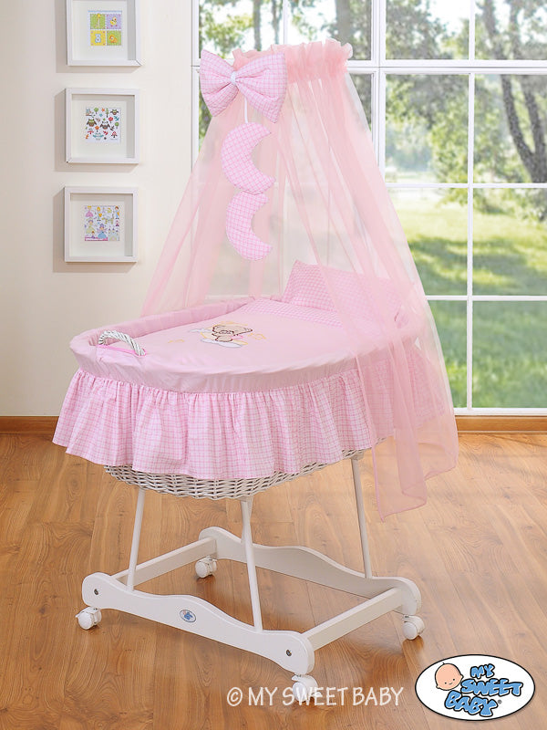 Wicker drape crib- Good night pink