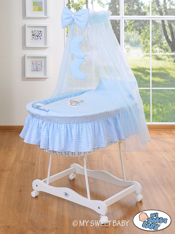 Moses Basket/Wicker drape crib- Good night blue