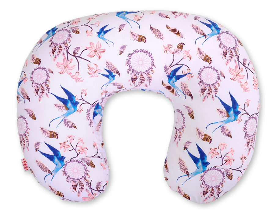 Breastfeeding Pillow Nursing Croissant Pillow, removable, Hands-Free Feeding - swallows blue