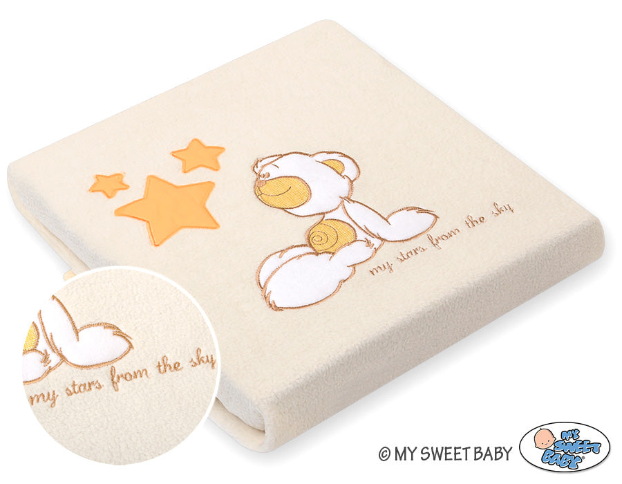 Polar fleece blanket for babies - Carlo- Teddy Bear with Stars orange