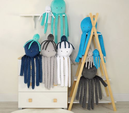 Cuddly octopus with rattle - gray - polka dot minky