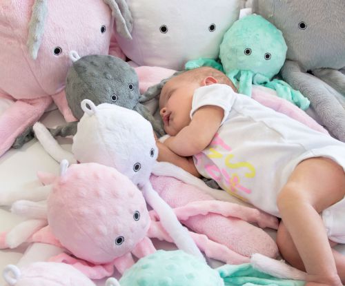 Cuddly octopus with rattle - cream - polka dot minky