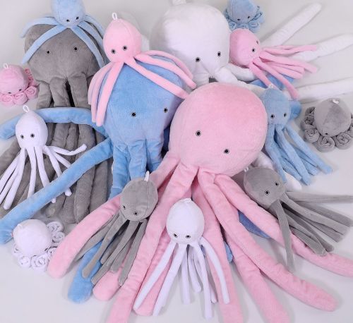 Cuddly octopus with rattle - blue - smooth minky
