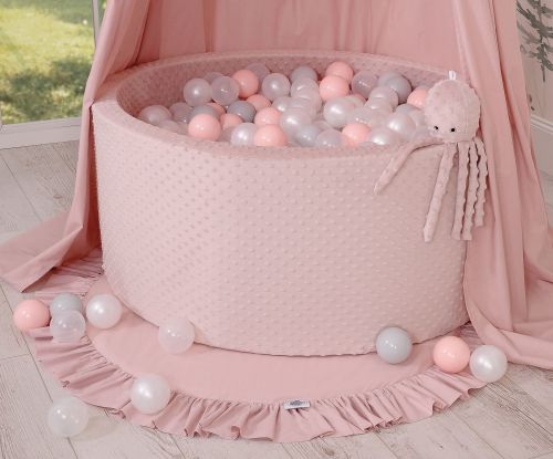 Cuddly octopus with rattle - pastel pink - polka dot minky