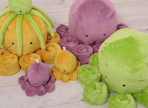 Cuddly octopus with rattle - pastel pink - smooth minky