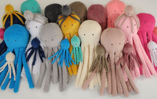 Cuddly octopus with rattle - cream - polka dot minky