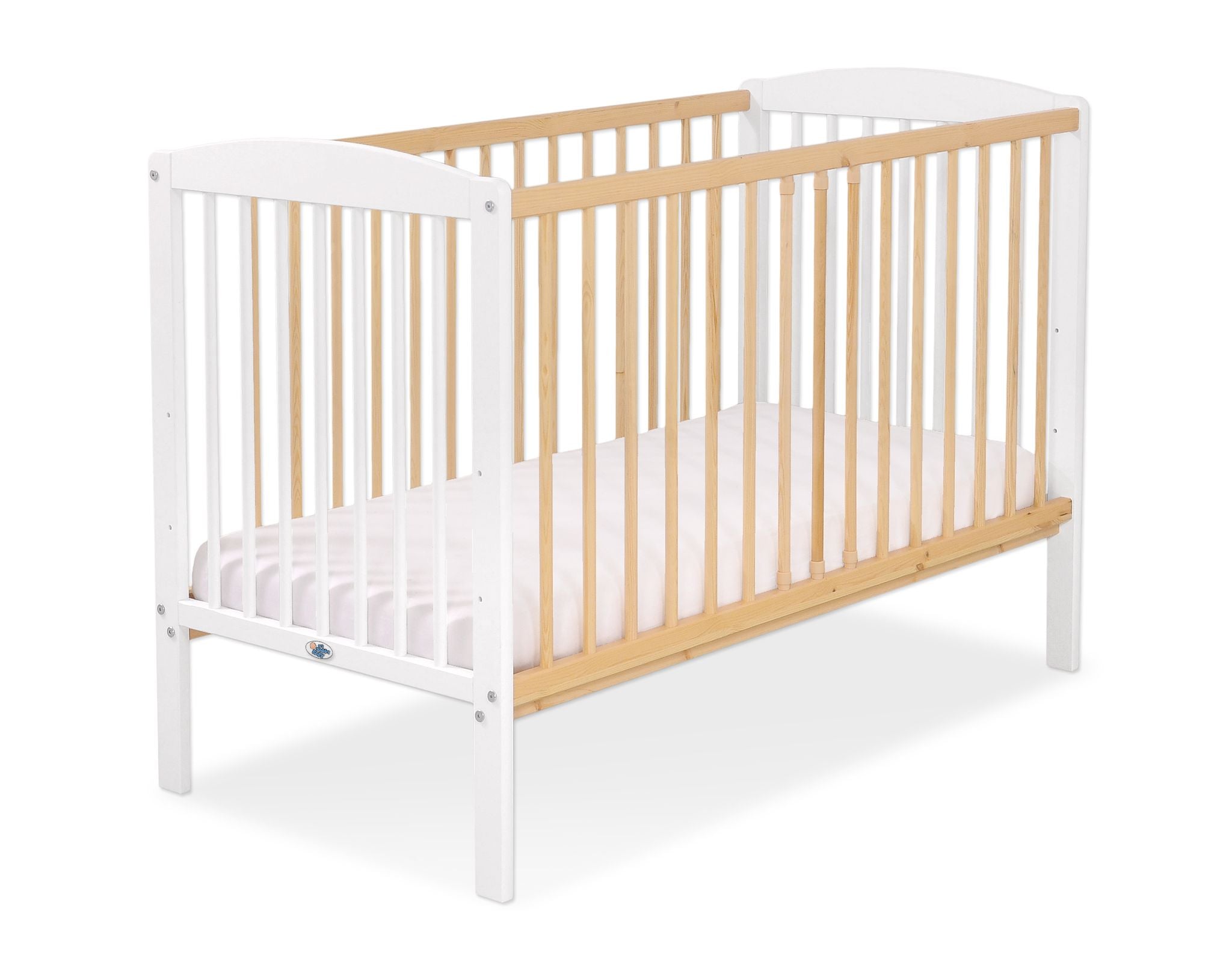 Wooden baby cot 120x60cm Leonardo white - natural wood