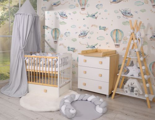 Wooden baby cot 120x60cm Leonardo white - natural wood